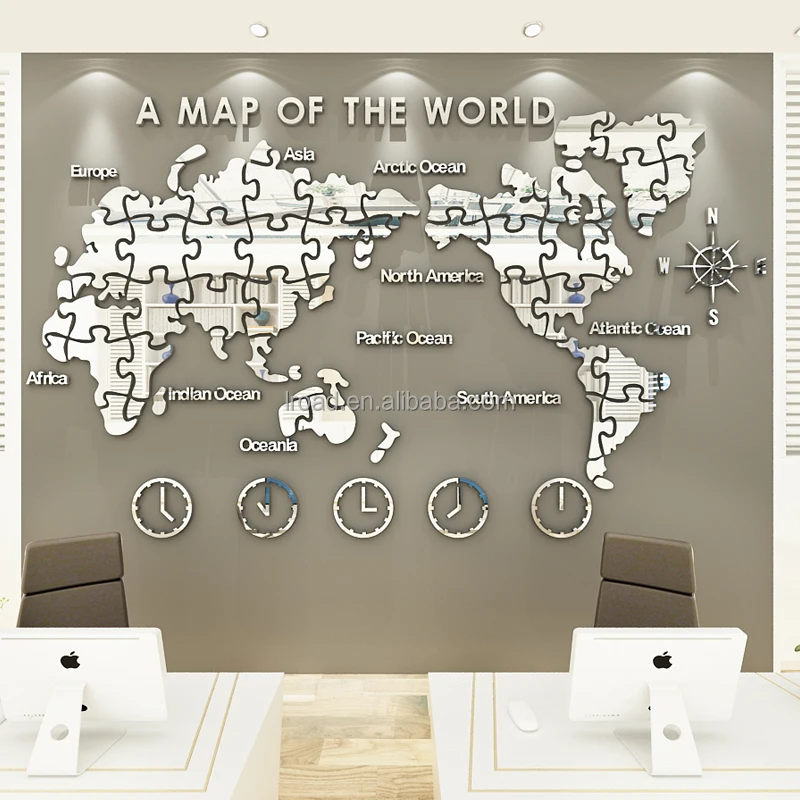 decorative accents Creative Stereoscopic  Office Company Store Home Decorative Art World Map Acrylic Wall Decor