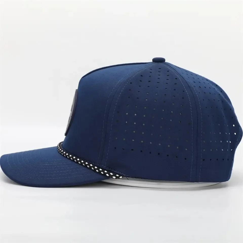 Custom Logo 5-Panel Curved Brim Trucker Hat Fashionable Sport Baseball Perforated Hat with rubber logo for Outdoor Travel