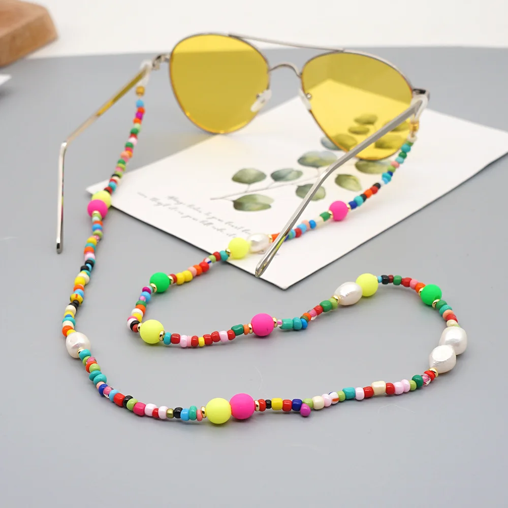 
Bohemia beach rainbow fashion glasses chain handmade nature pearl women multi functional masked chain 