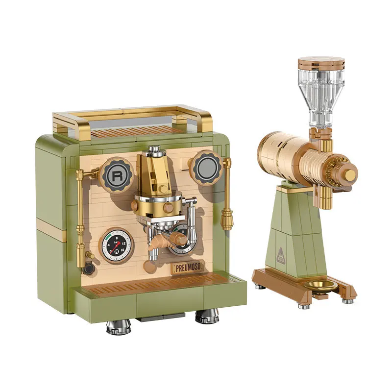Creative Vintage Coffee Machine Bean Grinder Model Building Blocks Simulation Classic Retro Coffee Maker Bricks MOC Toy Kid Gift