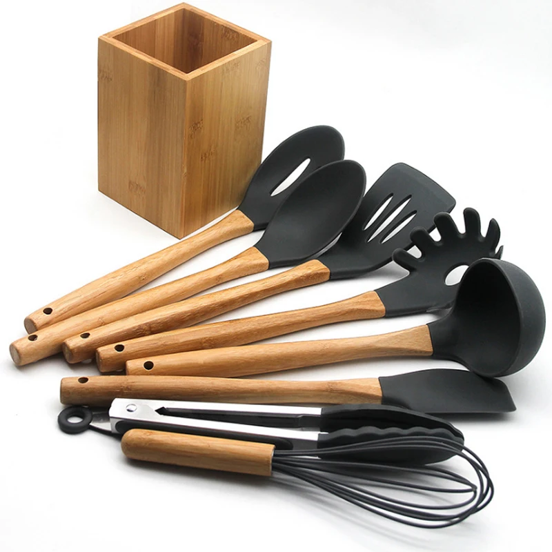 Top Seller Kitchen Accessories Silicone Utensils Cooking Sets Cookware Set Kitchen Utensils Set With Bamboo Handle