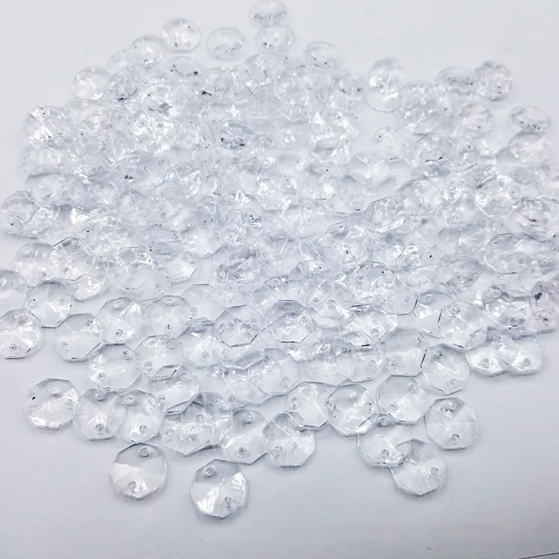 14mm Plastic Lamp Prism Chandelier Chain Part Two Hole Diy Acrylic Octagon Beads Ornament Plastic Beads For Jewelry Making