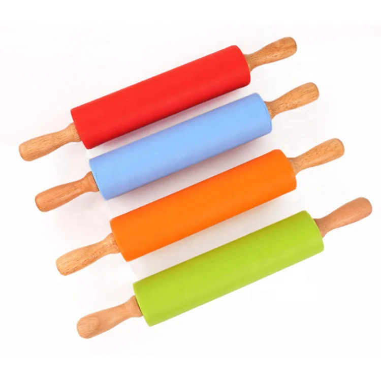 Wholesale Kitchen Bakeware Tools Wooden Handle Chapati Dough Roller Silicone Rolling Pin