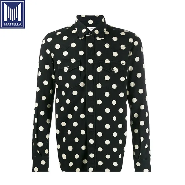 low MOQ high quality fabric customized prints dot printed cotton tops shirts fabric for men