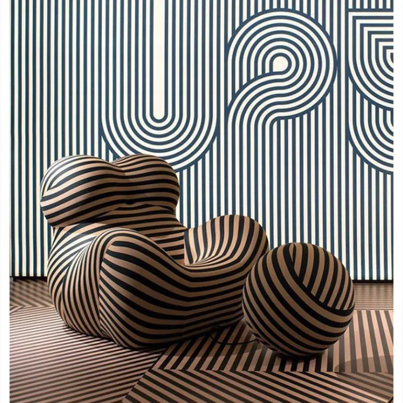 Striped Cashmere European Style Contemporary Fiber Gaetano Pesce Leisure Golden Fabric Waiting Chaise Couch Lounge ottoman Chair