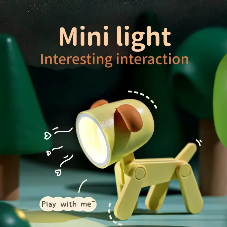 Creative Mini LED Desk Lamp Folding Dog Shape DIY Small Table Lamps Modern Plastic Night Light for Baby Modern Mining Cute Lamp
