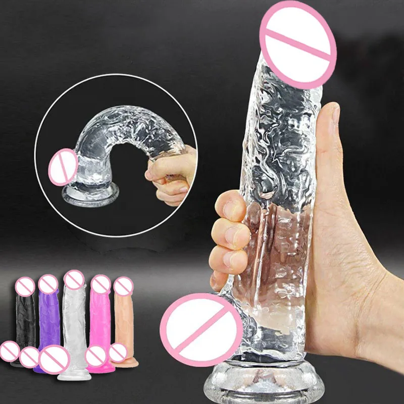 Realistic Clear Dildo 8.6 inch Transparent Small Glans Big Thick Dildo with Suction Cup Flexible Jelly Penis Dong Sex Toys