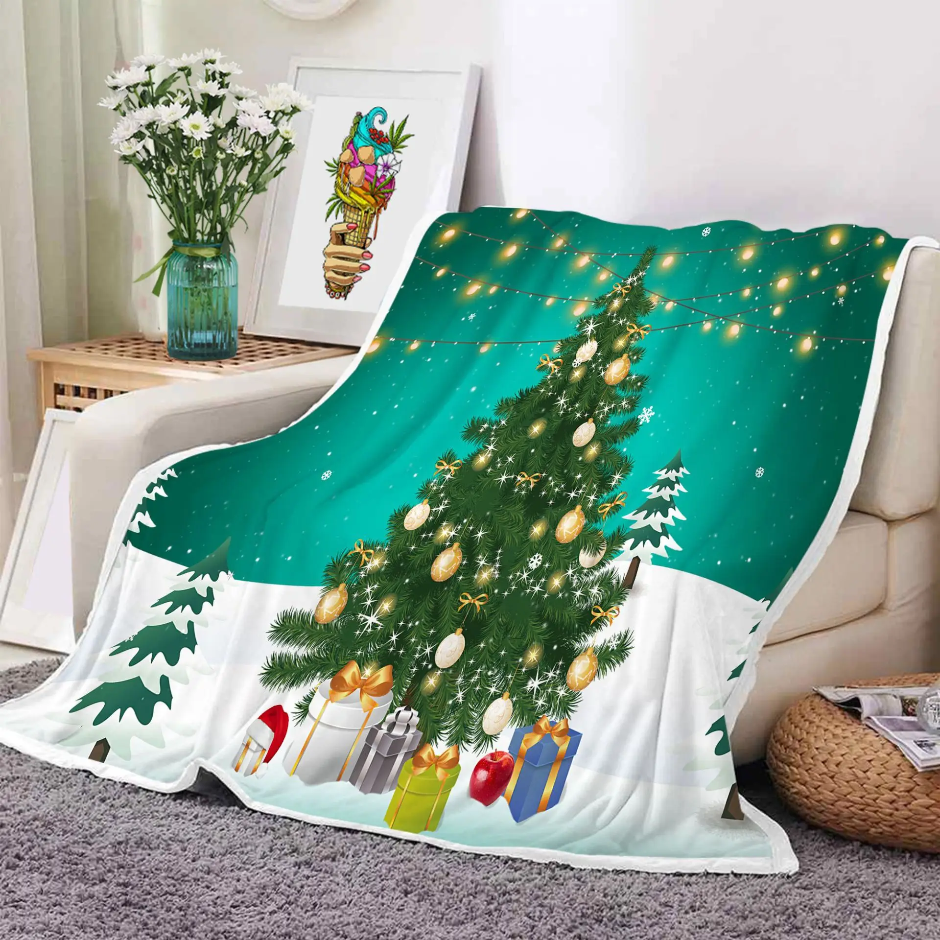 High Quality Custom Christmas Flannel Blanket Snowman Digital Printed Polyester Fleece Blanket