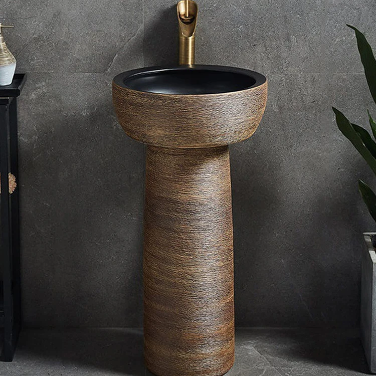 factory custom ceramic pedestal washbasin outdoor wash basin villa balcony floor-standing integrated column basin