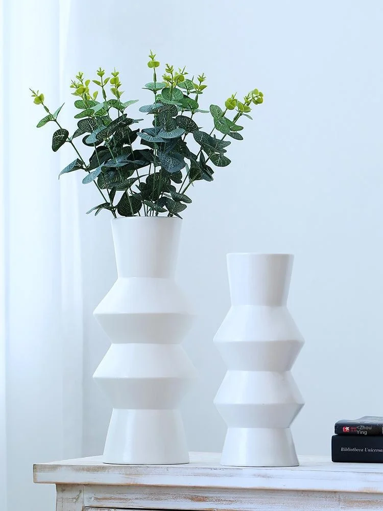 Nordic simple INS style Luxury Home Decoration Modern White geometrical Ceramic Vase for wedding table dried flower ornaments