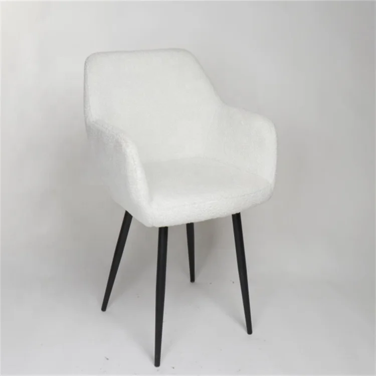Modern Luxury White Dining Chair with Cream Velvet Black Powder Coated Metal Legs for Table and Bedroom Reading Use