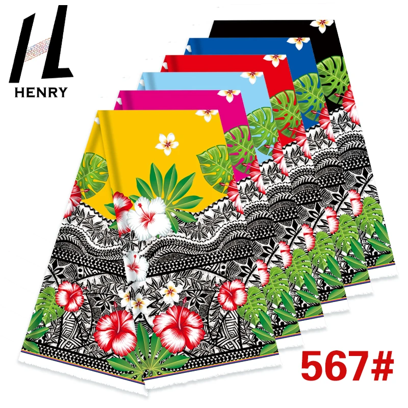 Henry Hibiscus Flowers With Tapa Blocks W/fringes Print Fabrics For Garment Custom Girls Clothing Wedding Dresses Small Order