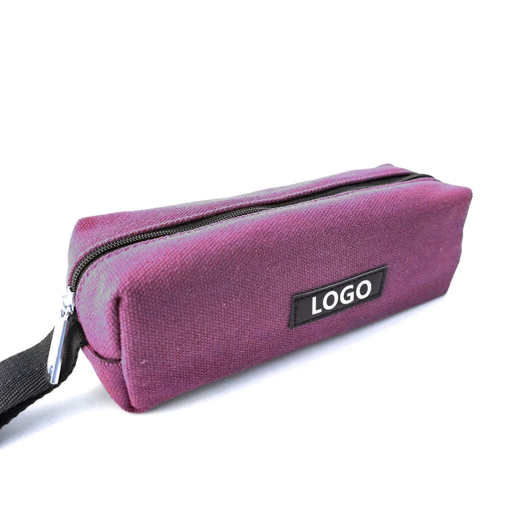 Custom Simple Printed Logo Eco Friendly Cotton Canvas Pencil Cases Bags For Student School Office Souvenir Gift Zipper Pouches