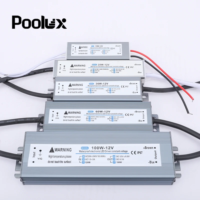 Slim DC Transformer for Swimming Pool Waterproof IP67  DC 12V 24V Switch Power Range of 60-400W Safe Transformer