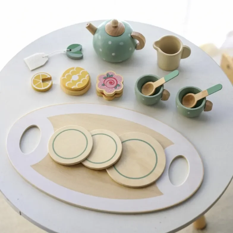 Preschool Baby Girls Pretend Play China Cups And Plates Wooden Afternoon Tea Sets Games For Kids