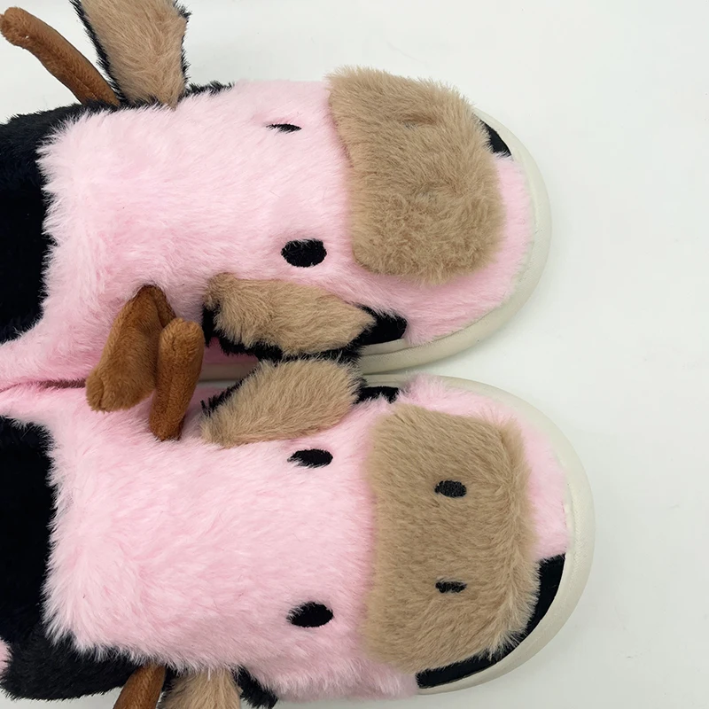 Cute Cow Stuffed Animal prints Slippers Fluffy Fuzzy Slippers Soft Plush Winter Warm House Shoes