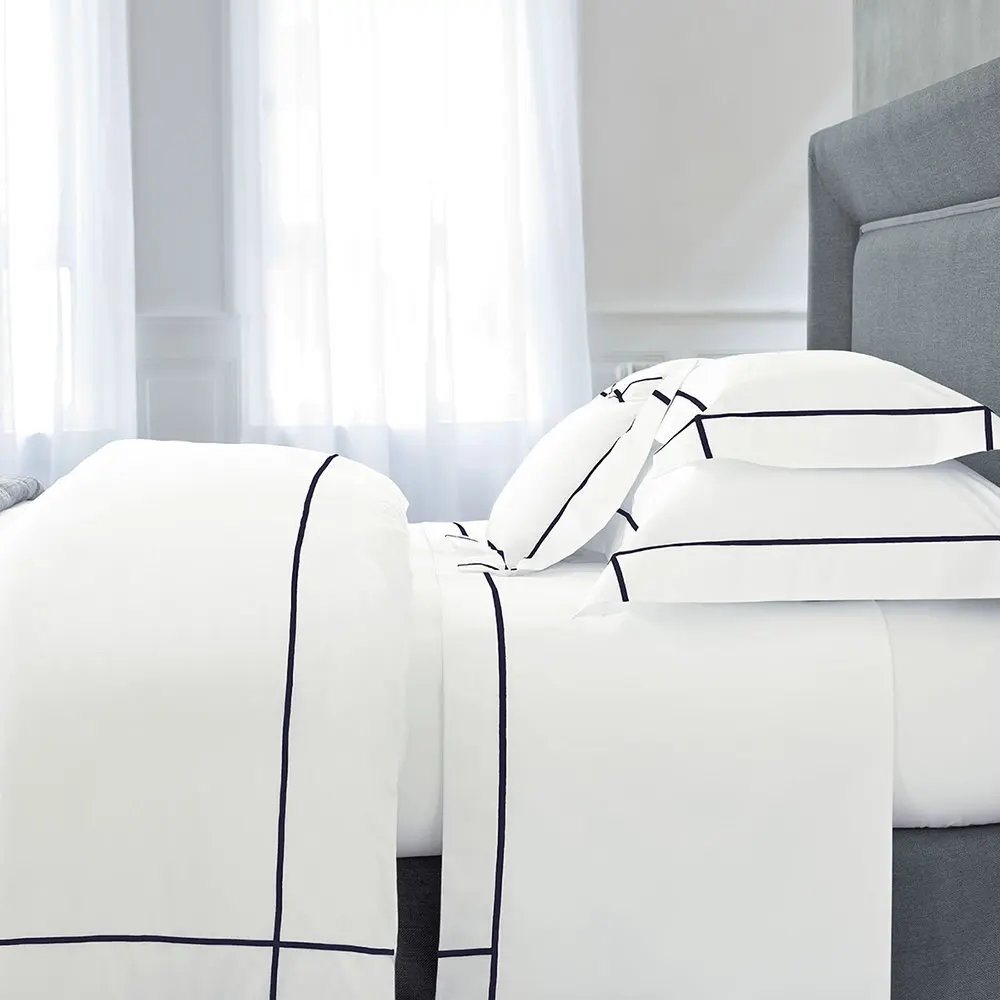 Deeda Luxury 100% Cotton Sateen White 5-Star Embroidery Hotel Bed Linen 4pc Queen Size Set for Home or hotel