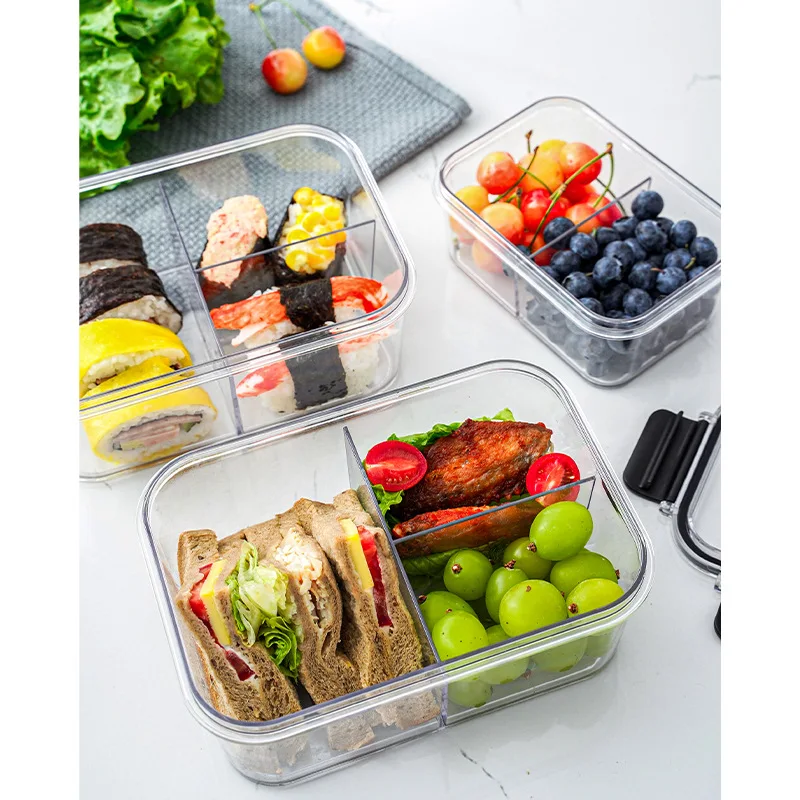 Wholesale Portable Prep Kids Bento Lunch Box Transparent plastic Airtight Fruit Food Storage Container Set