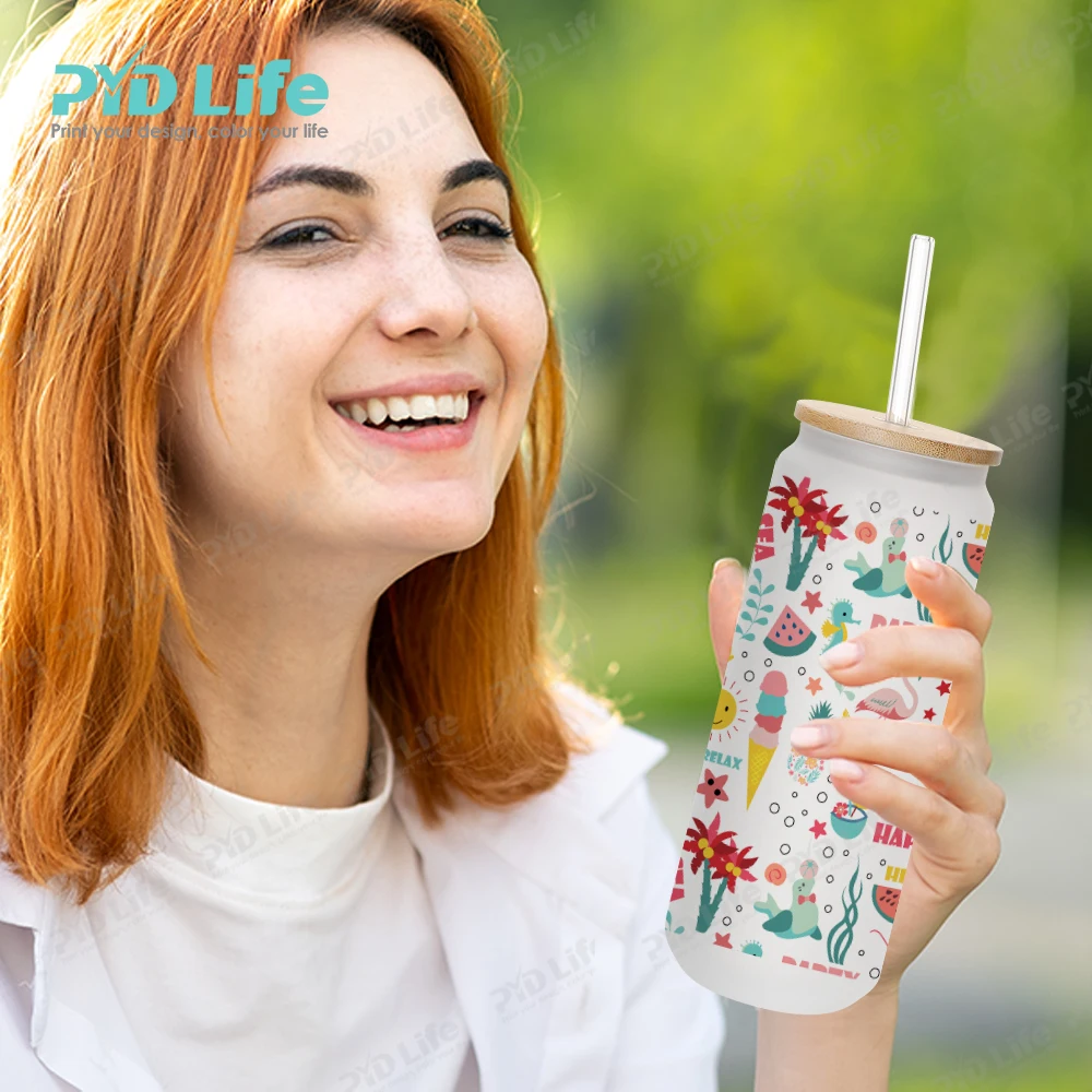 PYD Life 25 oz 750 ml Blank Can Juice Water Tumbler Cup Mug Frosted Sublimation Glass Beer Can with Bamboo Lid and Straw