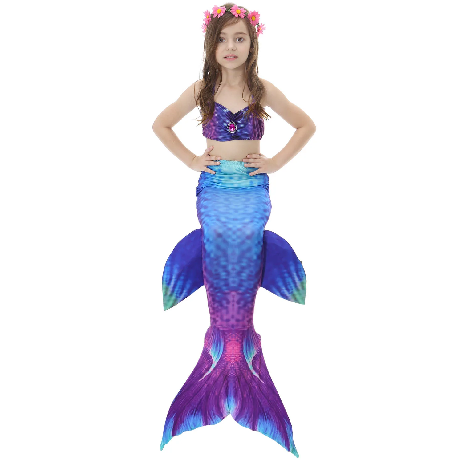 Girls 3 Pcs Swimsuits Mermaid Tails for Swimming  Princess Bikini Set Dress Up Party