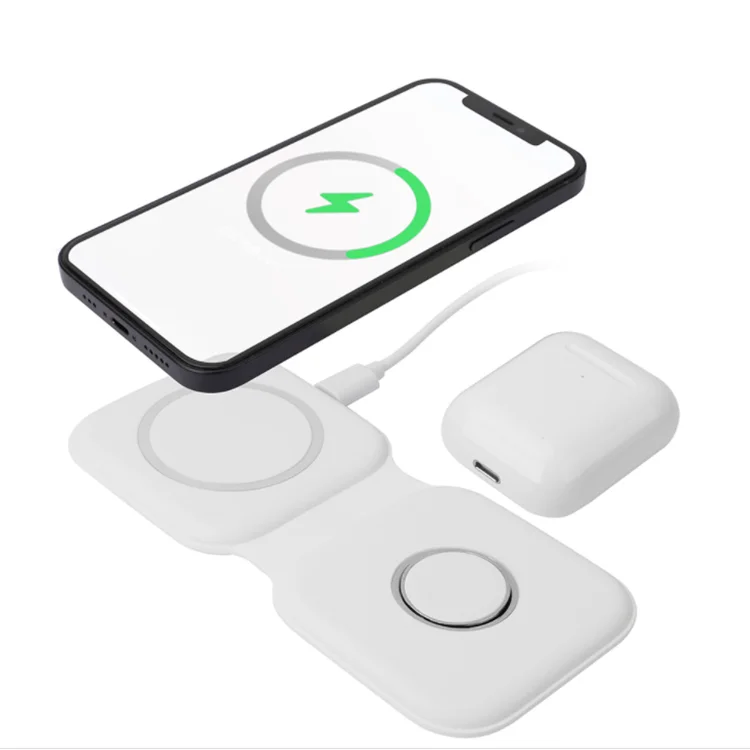 Folding Mag Safe Dual Wireless Charger 15W 2 In 1 Magnetic Duo Wireless Charger Station For Iphone for  Apple Watch Fast Charger