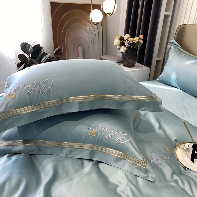 Wholesale tencel fitted bed sheet with pillowcase 100% Lyocell tencel 4 piece with flat bedsheet sets