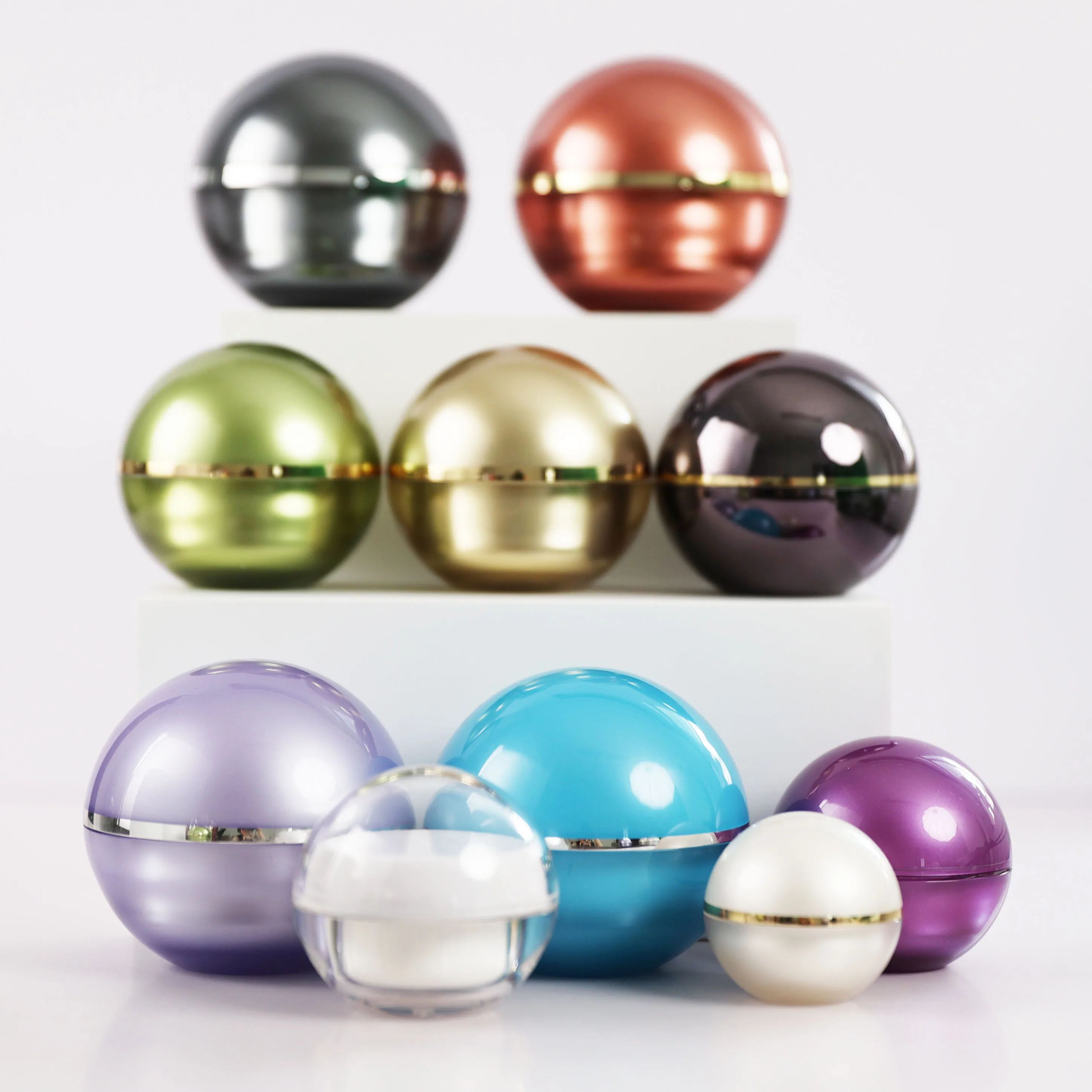 Luxury Purple Double Wall Cosmetic Containers Ball Shape 5g15g30g50g80g Spherical Acrylic Cream Jar