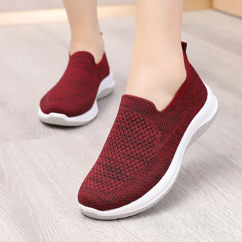 Custom Model Simple Ladies Loafer Shoes Solid Color Round Toe Soft Sole Mesh Breathable Slip-On Ladies Casual Shoes
