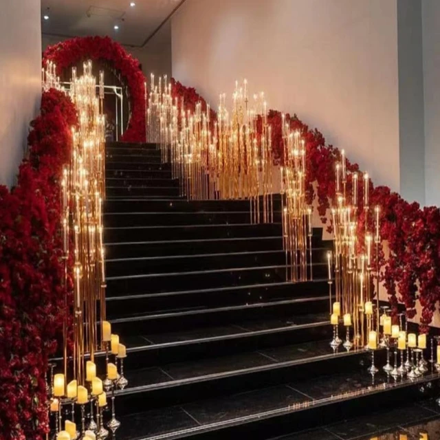 Gold mental romantic column crystal pillar acrylic top  walkway stand wedding decoration & event party centerpieces sunyu2933