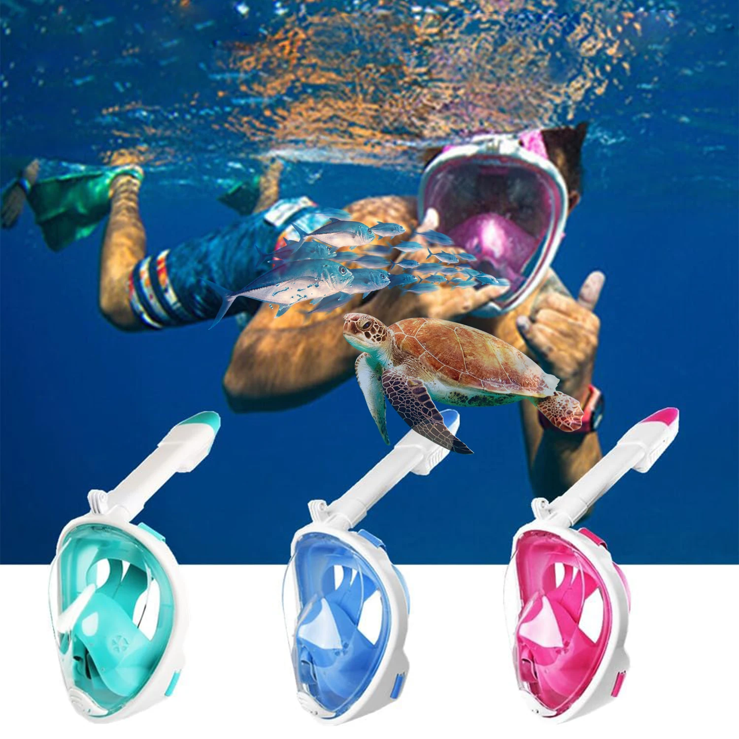 Kids Full Face Snorkeling Mask With Wide View Anti-Fog Anti-Leak Safe Breathing System Easy Breath Diving Mask