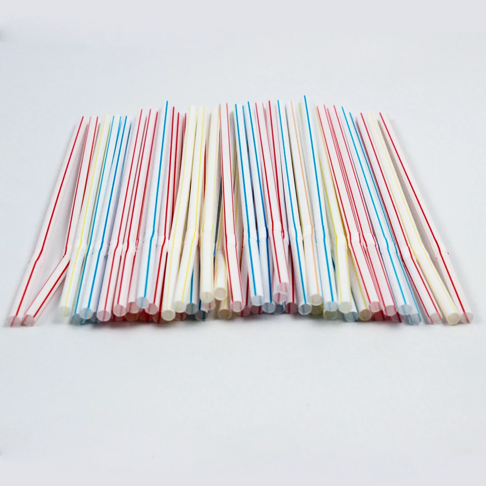 Disposable plastic tableware 210mm length PP plastic straw blue custom logo printing for drinking