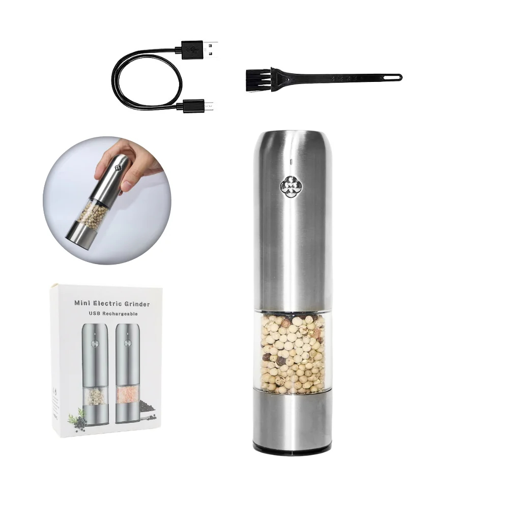 Kitchen gadgets Metal Flower one Button Control Mini Electric salt and pepper grinder set portable pepper mill Good For Travel