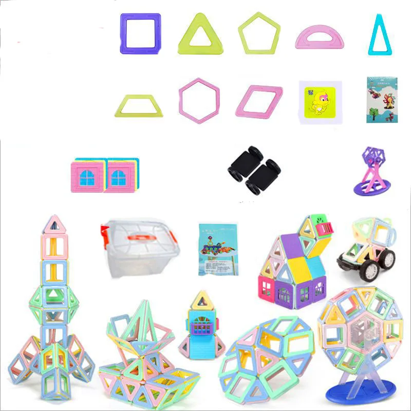 221PCS Toy Kids Plastic Brick Magnetic Block Magic Game 3D Set Magnet interlock  City Building Blocks tiles