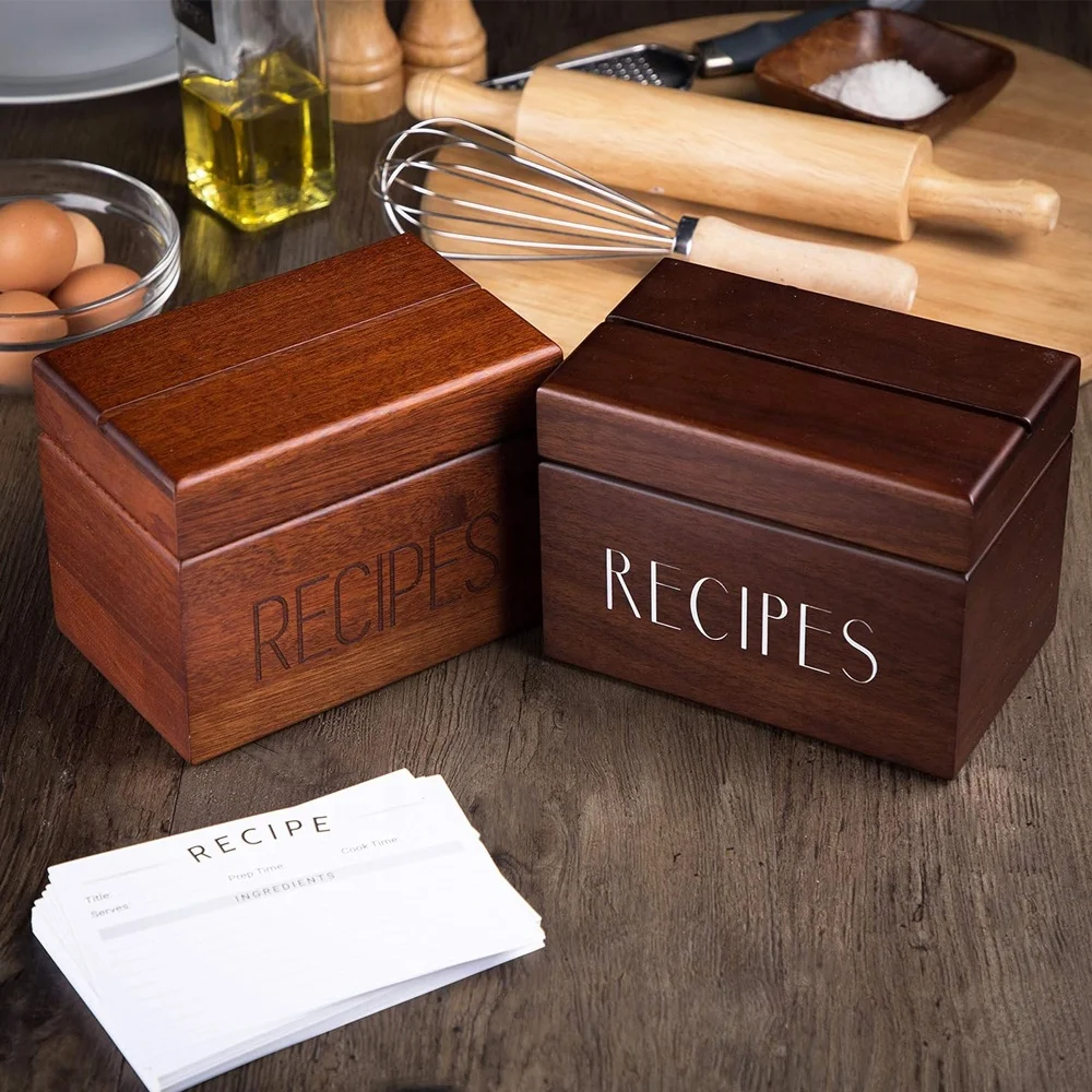 Vintagewood коробка для рецептов из орехового дерева 4x6 в винтажном стиле с разделителями и корзиной хранения карт держателей