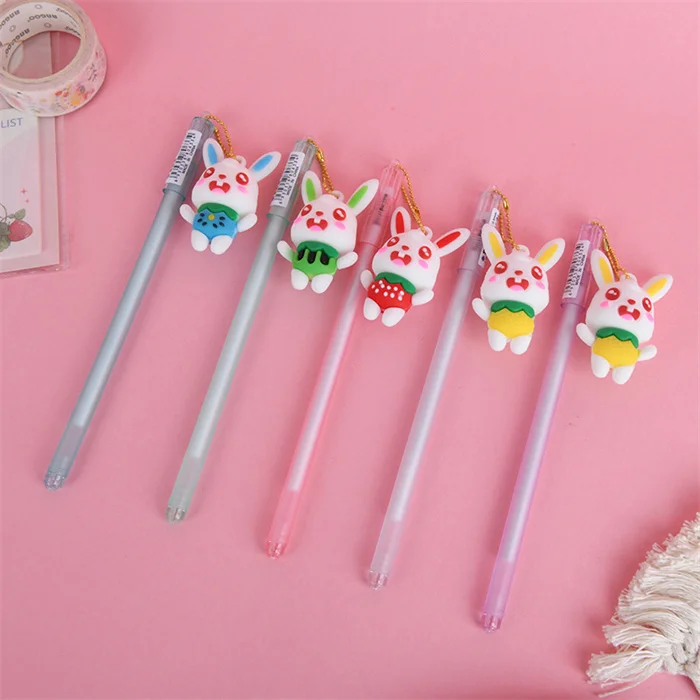New product for 2024 New Cartoon Neutral Pen Pendant Silicone Cute Rabbit Strawberry stationery Gel pen for Girls
