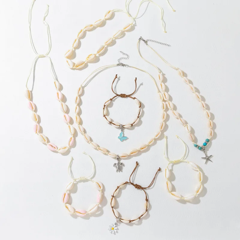 Wholesale Fashion Handmade Cowry Puka Sea Shell Necklace Summer Beach Shell Beaded Choker Bracelet