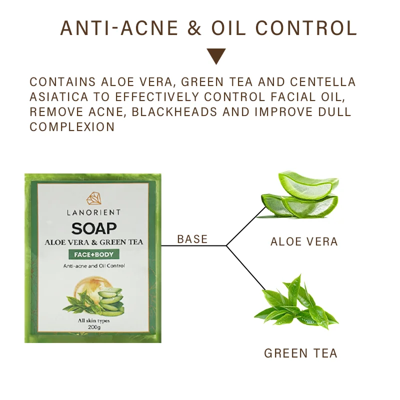 OEM LANORIENT Aloe Vera Soap Cleanser Anti-Acne Anti-Aging Skin Brightening Remove Dark Spots Oil Control Handmade Soap