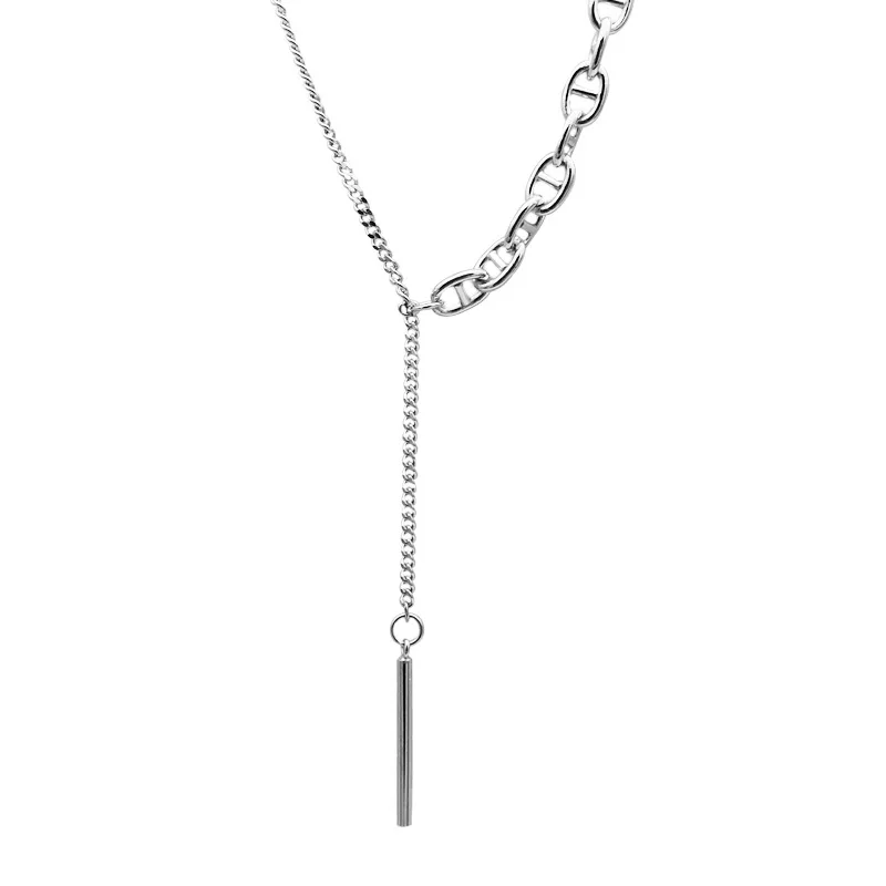 Kingcome Light Luxury Cool Wind Necklaces Personality Heavy Industry 1 Word Tassel S925 Sterling Silver Necklace