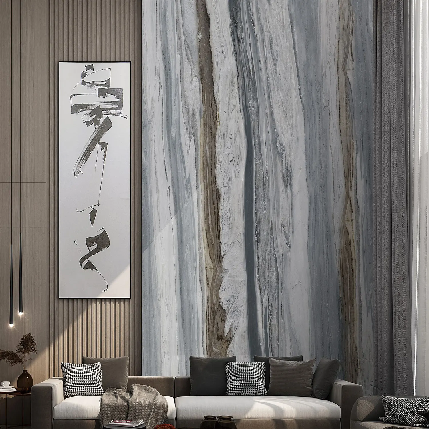 Modern High Glossy Pvc Bamboo Charcoal Indoor Living Room Tv Wall Corporation Decorative Marble WPC Wall Panel