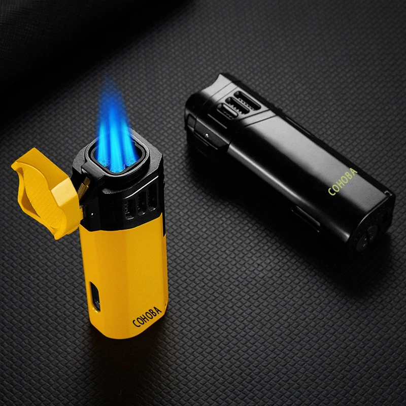 Wholesale Luxury Metal 3-Jet Flame Torch Lighter Windproof Custom Logo Outdoor Smoking Accessories Cigar Cigarette Jet Flame