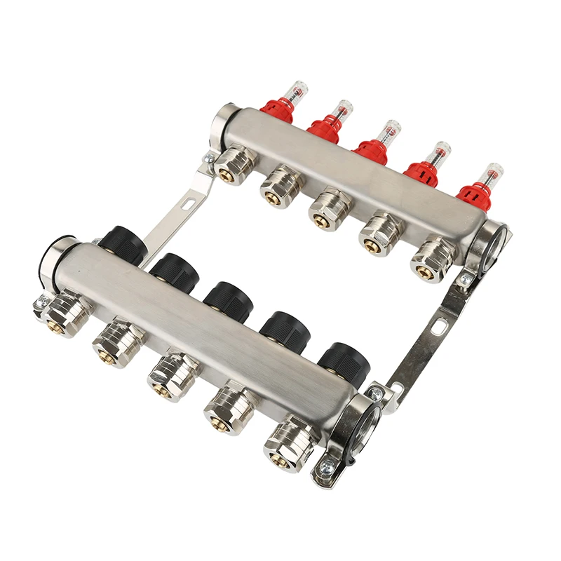 Spot Supply 2-12 Way Brass Water Manifold With Water Flow Meter For Floor Heating System Quantity Custom ss manifold