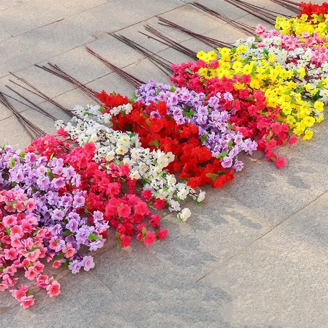 Hot Sale Pink Artificial Promotional 3 Branches /6 Branches Peach Cherry Blossom Flower