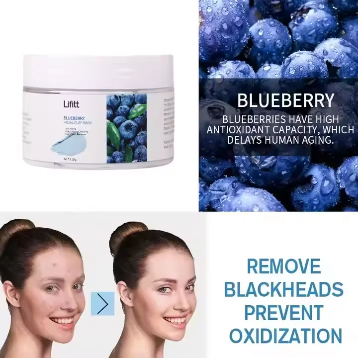 LIFITT Private Label Blueberry Black Head Remover Anti-Aging Moisturizing Clay Mask for Face Whitening Acne Treatment Use Body