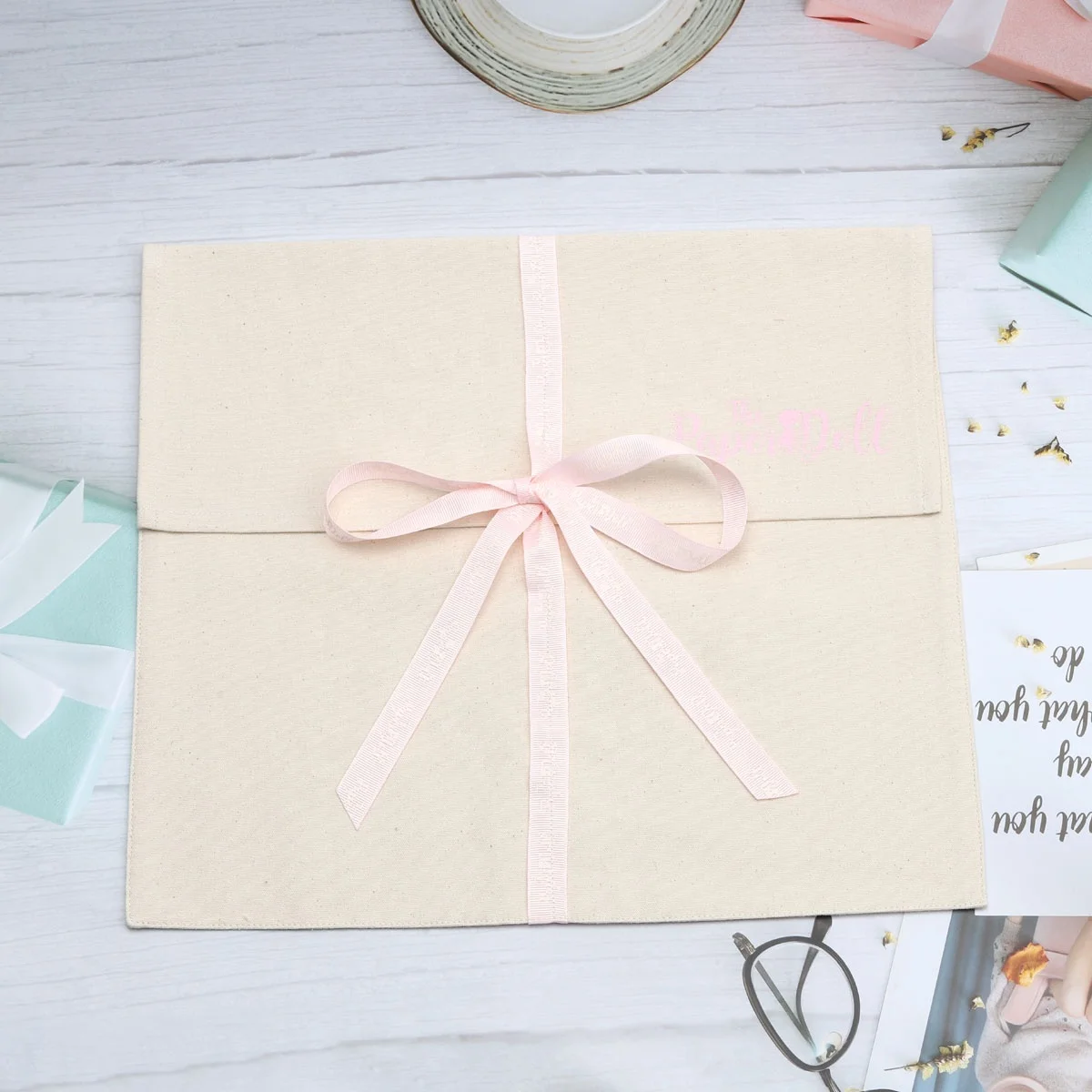 Custom Logo Printed Envelope Muslin Wallet Clothes Pouch Bag Natural Ribbon Canvas Cotton Envelope Dust Bag