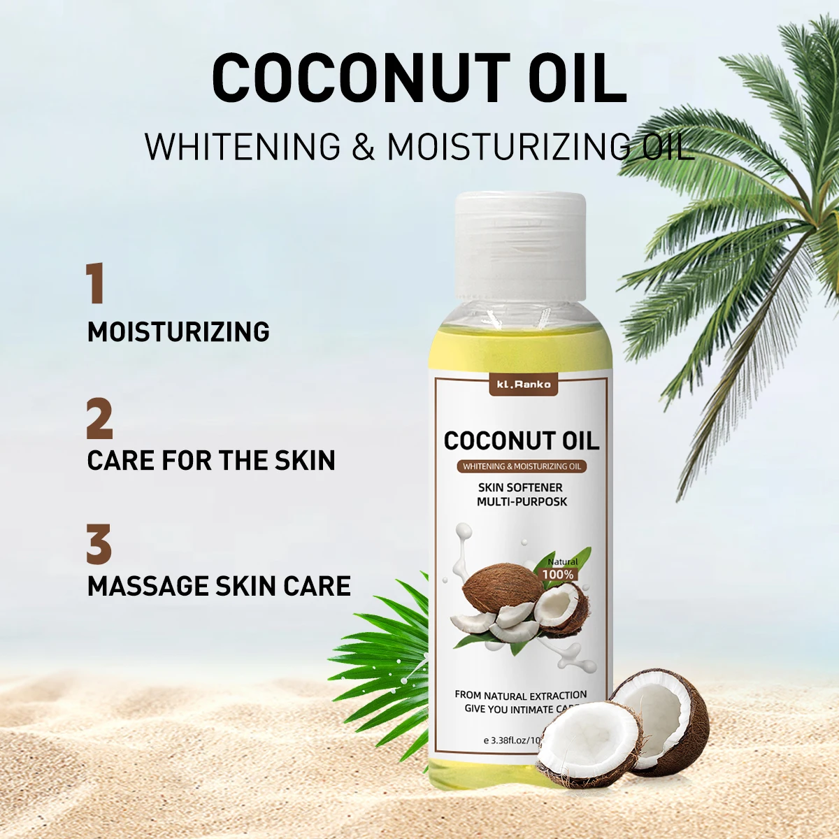 OEM ODM Custom Logo Natural Organic Pure Coconut Massage Oil Whitening Moisturizing  Essential Oil For Hair  Body Care Products