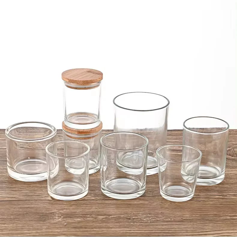 Various specifications Round Candle Jar with Lid Custom Logo  Transparent Glass Cup Holders For Home Decoration