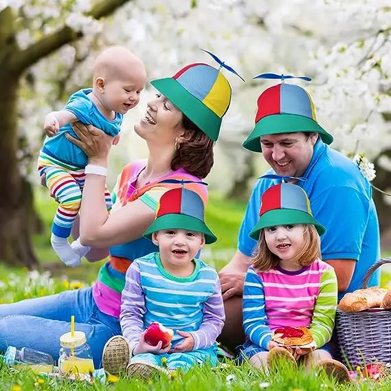 Adults Funny Helicopter Fisherman Hat with Propellers Colorful Patchwork Rainbow Propeller Cap Summer Sun Protection Sun Hats