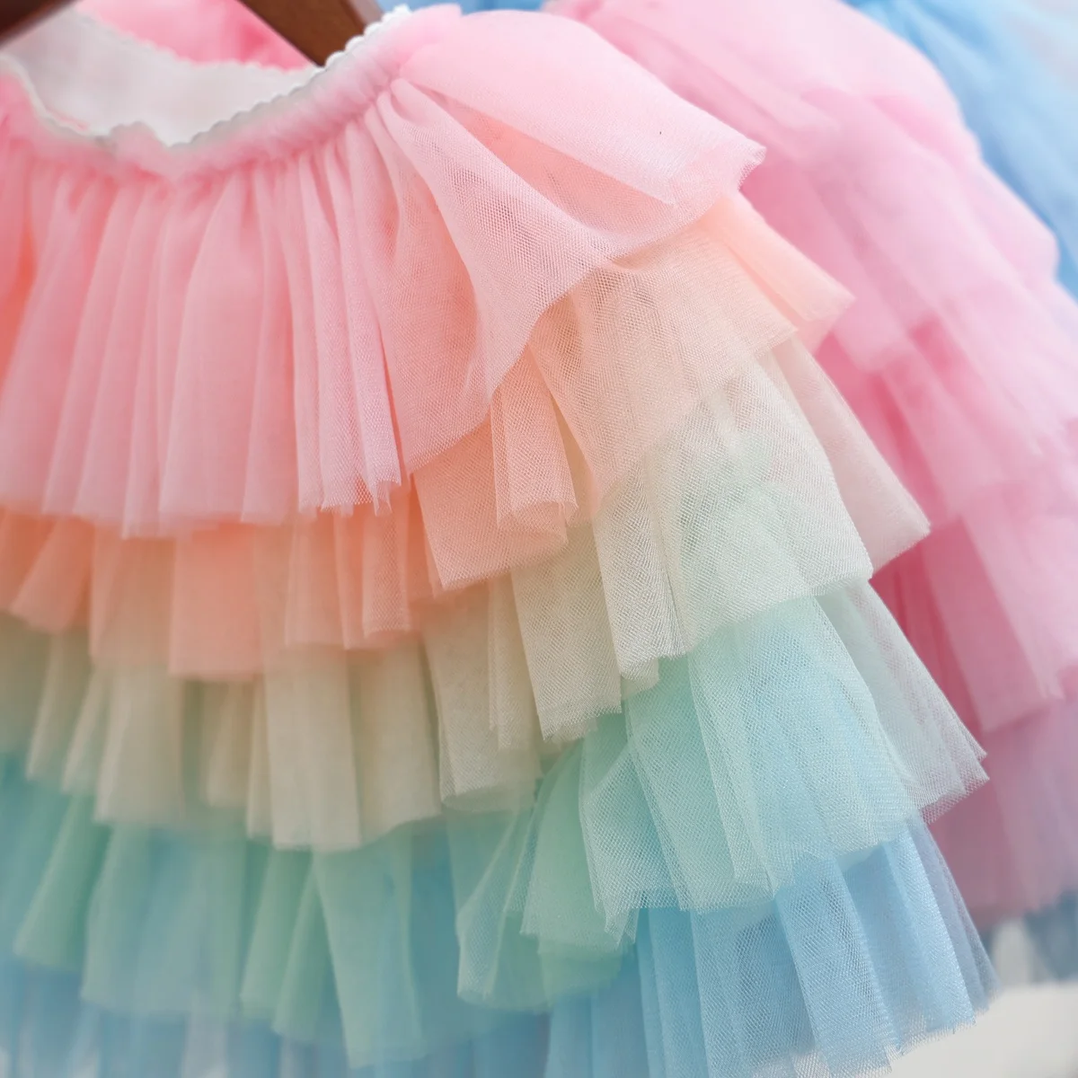Kids Rainbow Tutu Tiered Ruffle Skirt Lining Cotton Kids Tulle Pleated Skirts for Girls Layered Tutu Toddler Girl Tutu Skirt