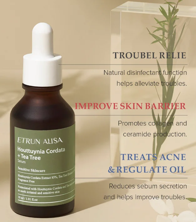 ETRUN ALISA Private Label CICA calming Acne remove Houttuynia Cordata Tea Tree Serum for Oily and troubled skin