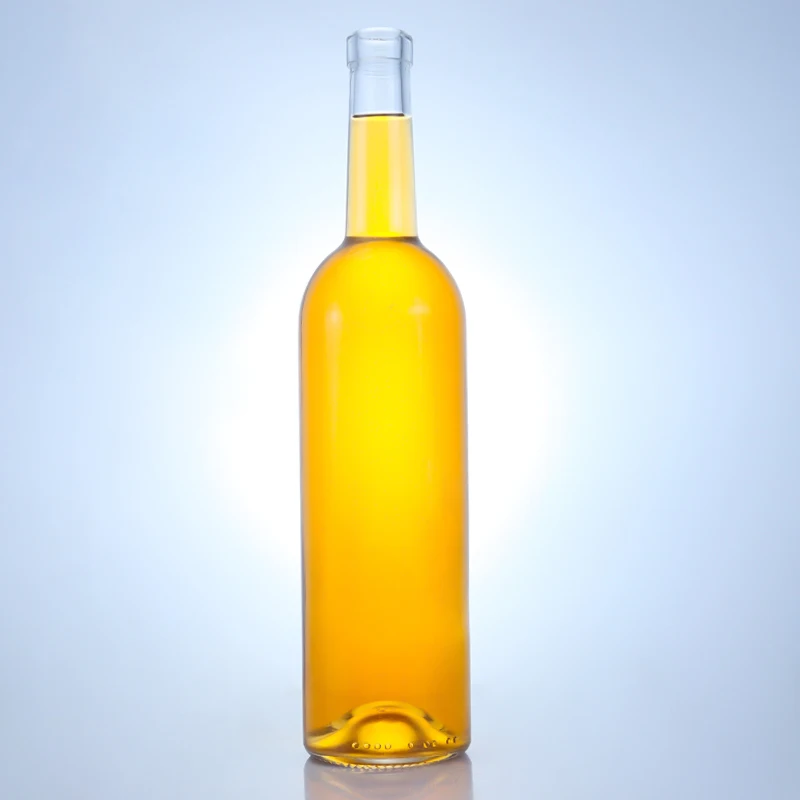 750ml long neck clear glass spirit bottle risen bottom cylinder glass vodka bottle with bar top